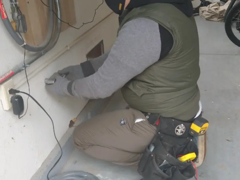 Electrician performing outlet wiring in a Ormond-by-the-Sea garage